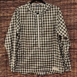 Kavu Jacket Black and White Plaid Half Zip Hooded Pullover Lightweight Large